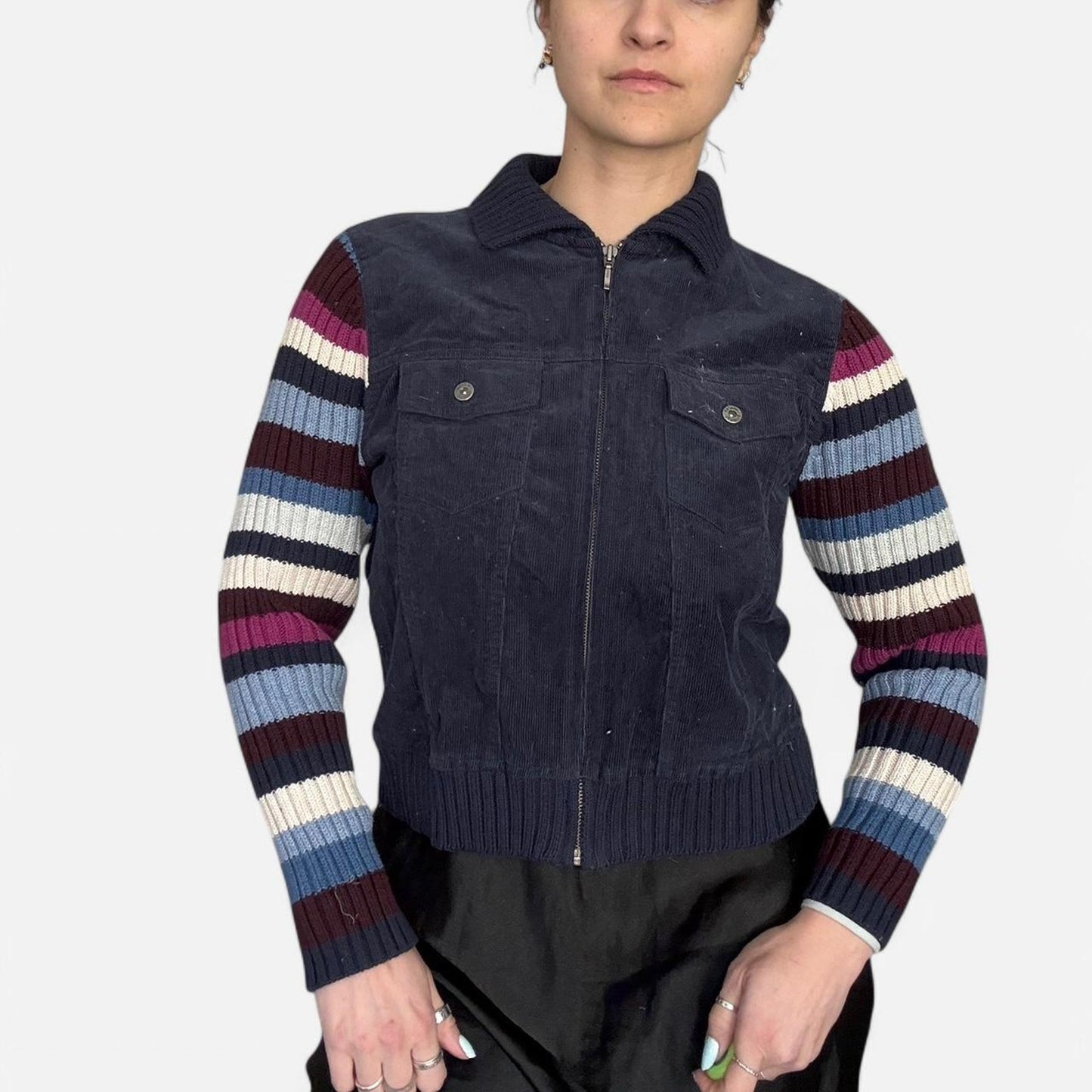 Striped Knit/ Corduroy Jacket