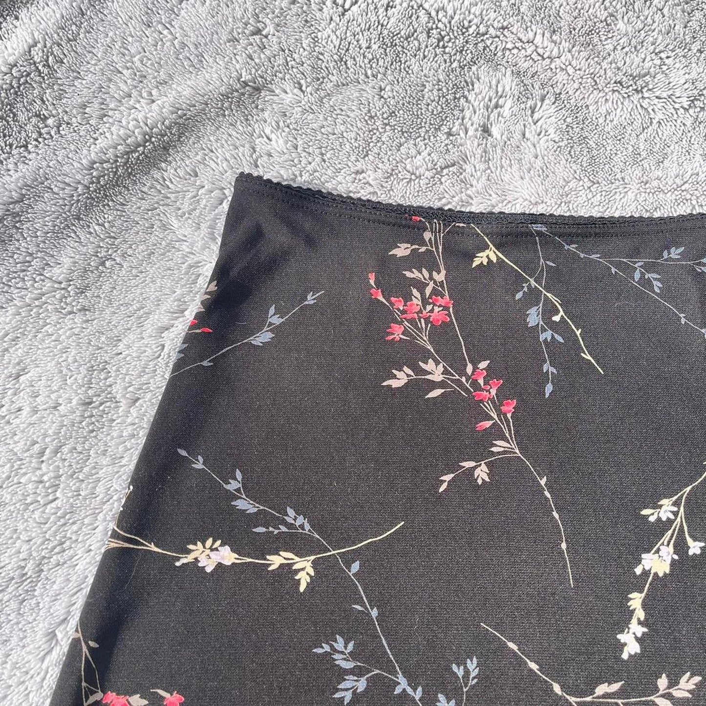 Black Floral Print Midi Skirt