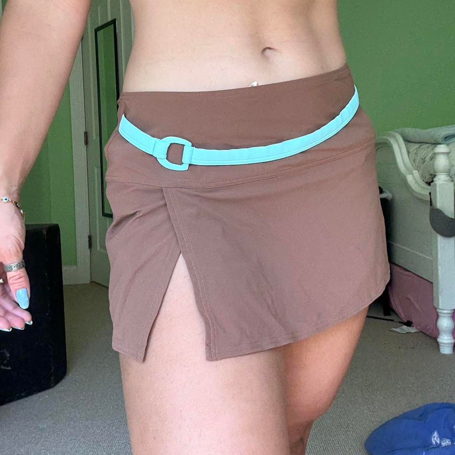 Brown Mini Swim Skirt