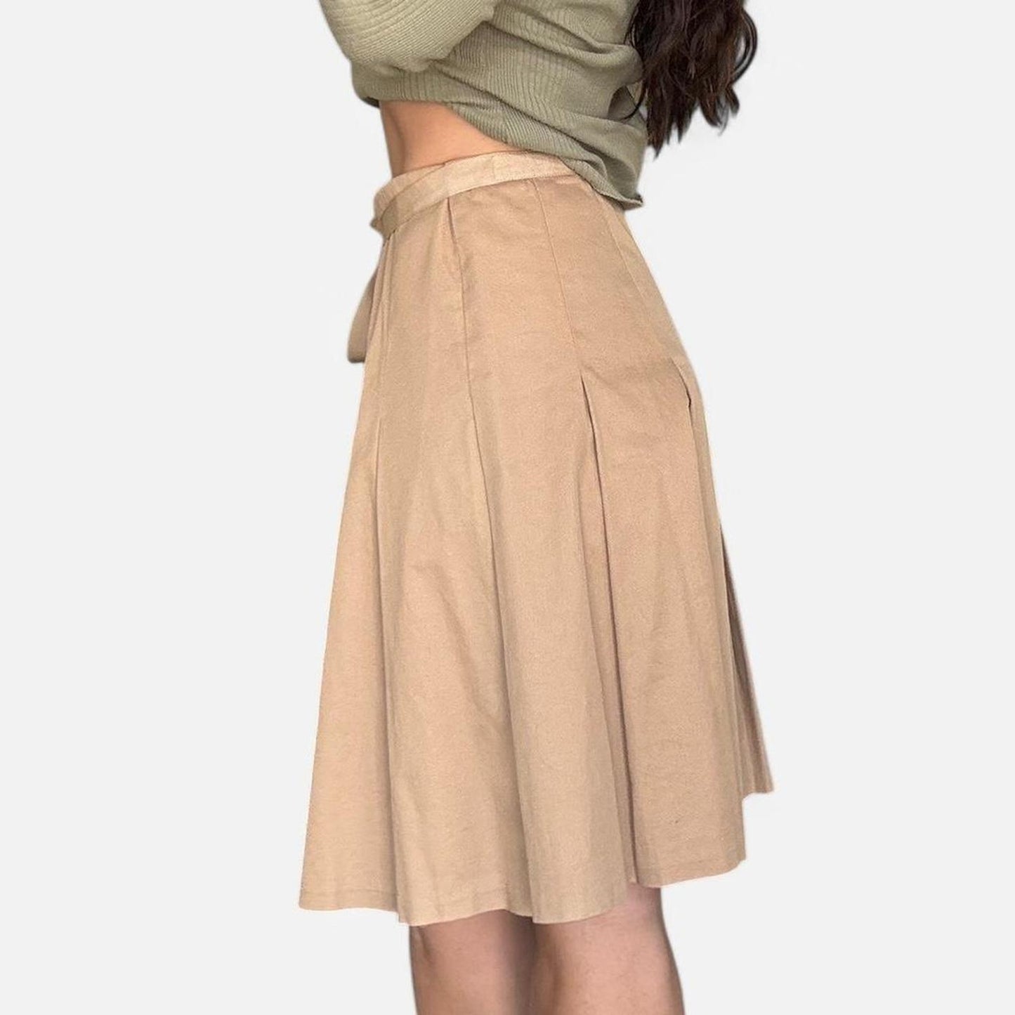 Tan Pleated Midi Skirt