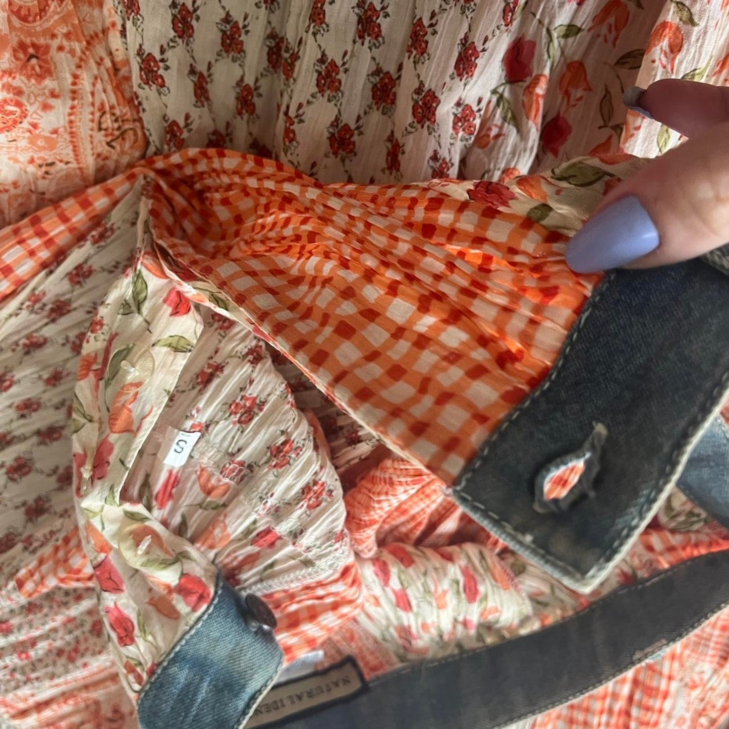 Orange Floral & Denim Maxi Skirt