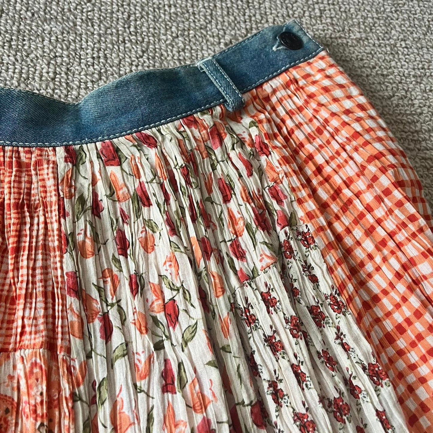 Orange Floral & Denim Maxi Skirt