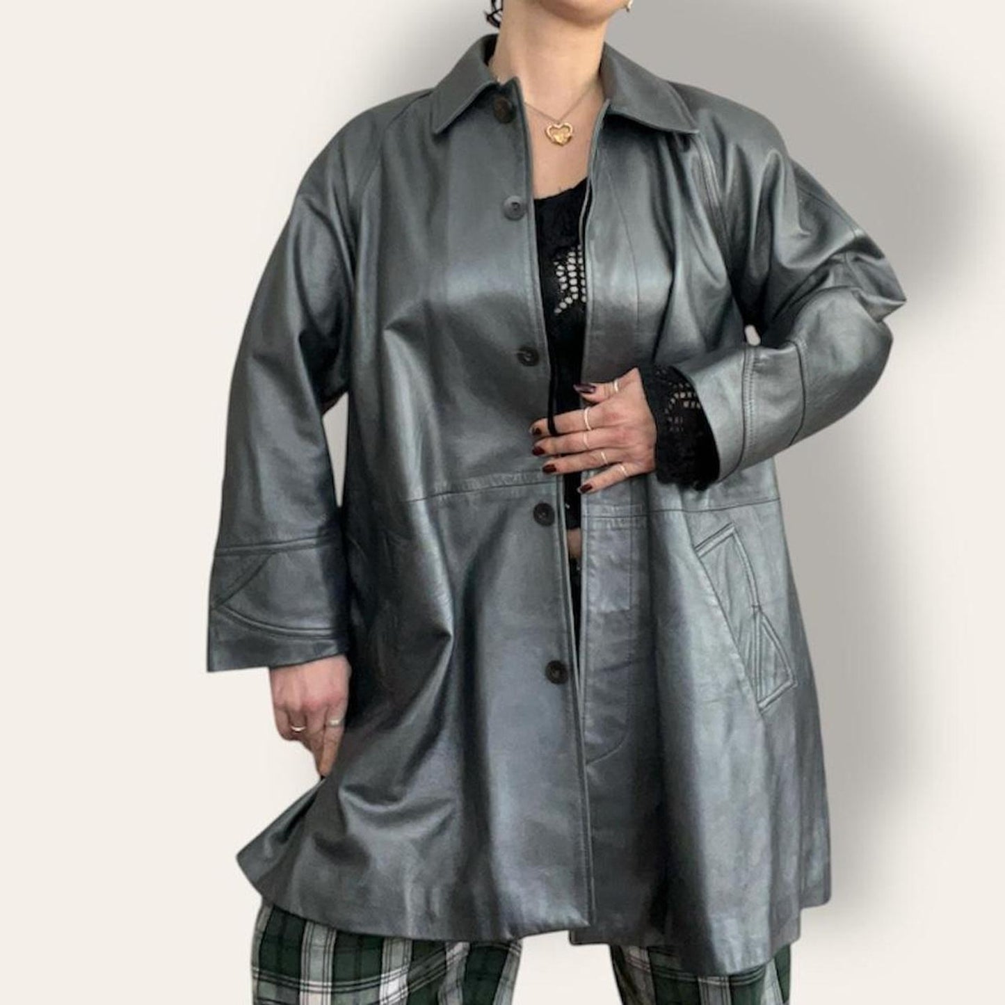 Silver Metallic Leather Coat