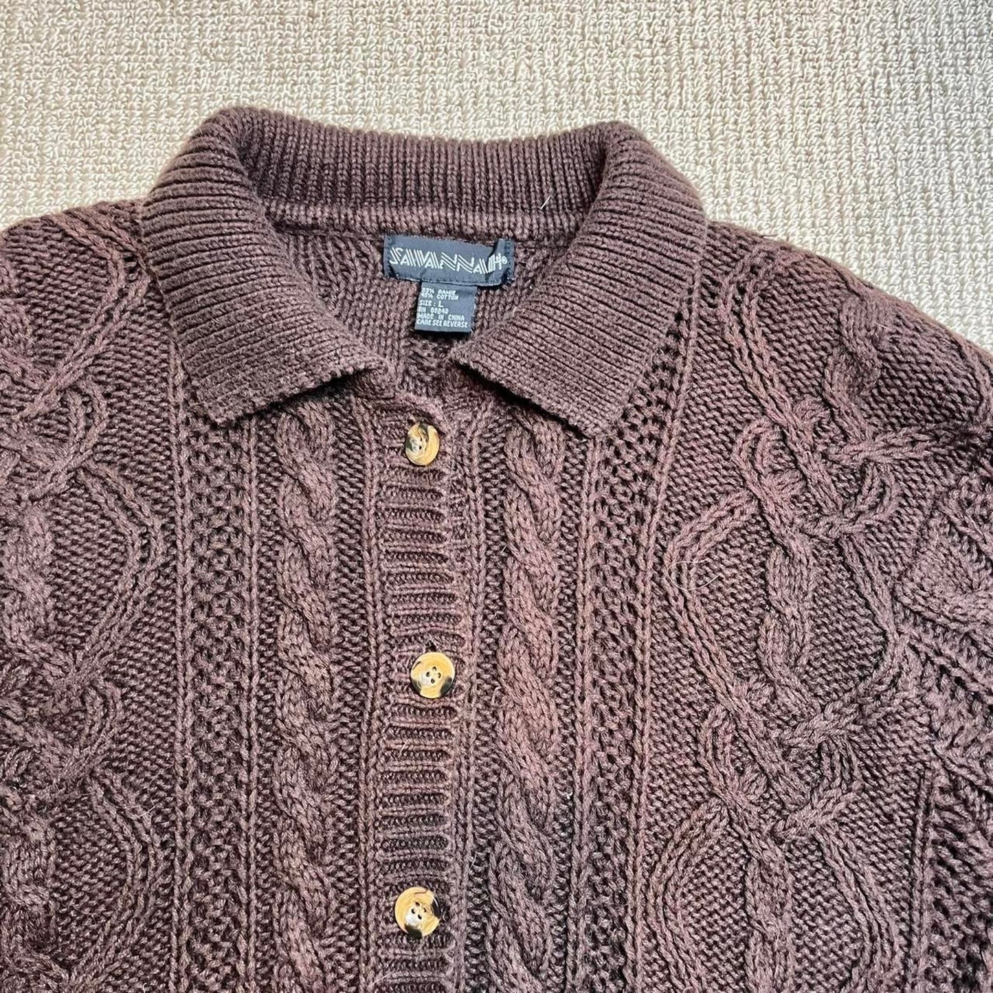 Brown Cable Knit Cardigan