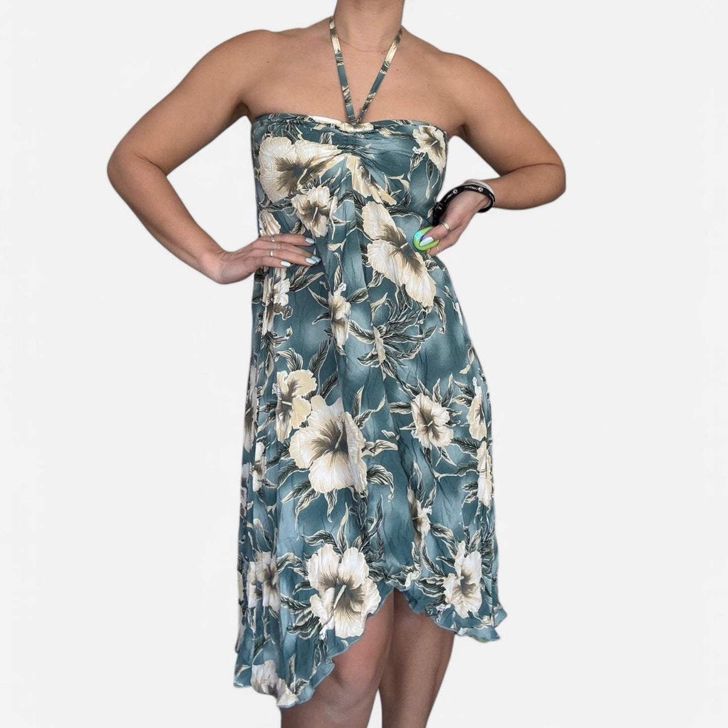 Tropical Print Halter Dress