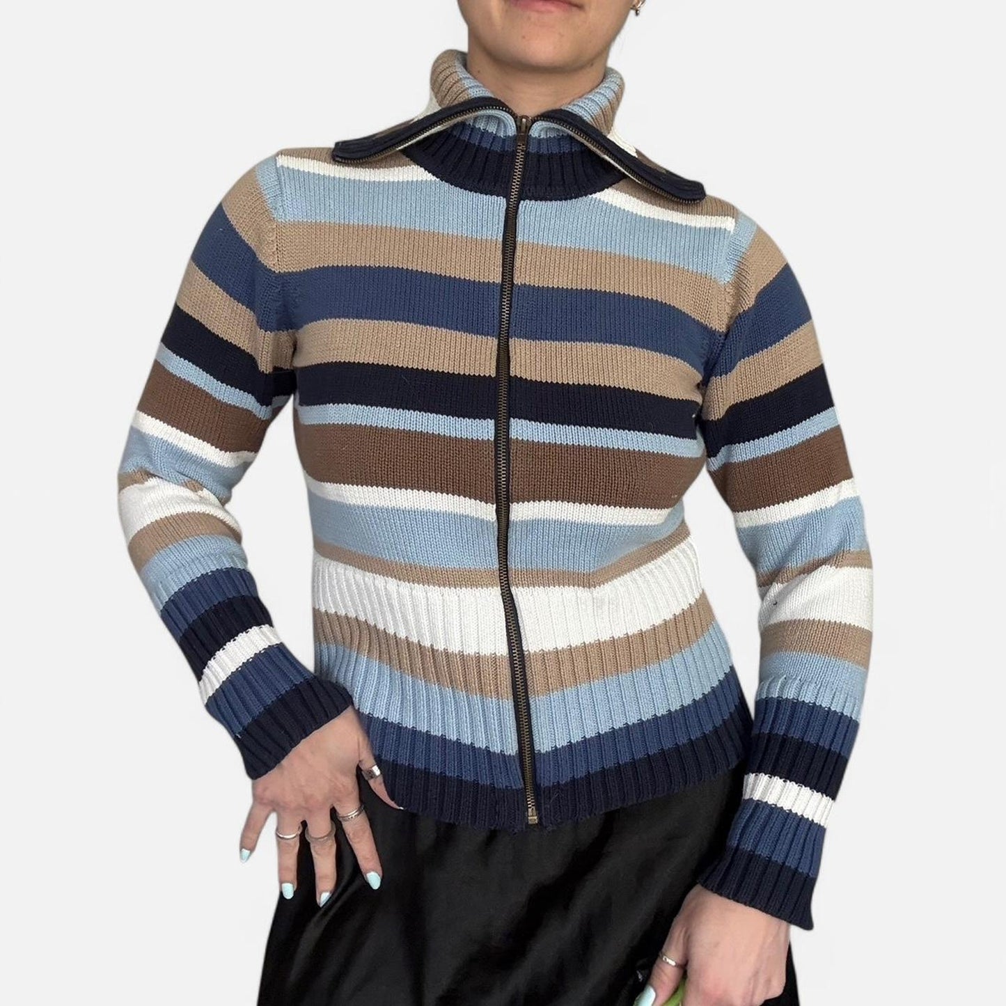 Striped Knit Zip-Up