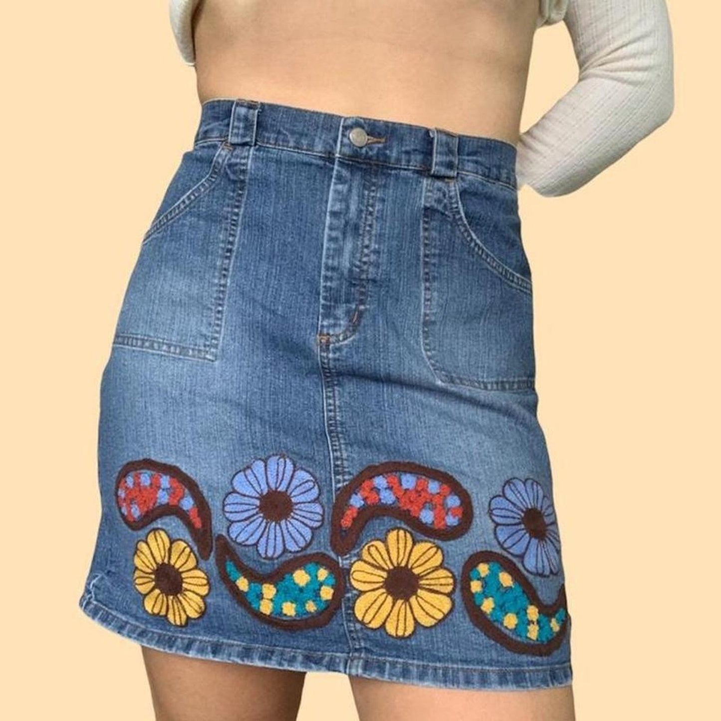 Floral Denim Mini Skirt