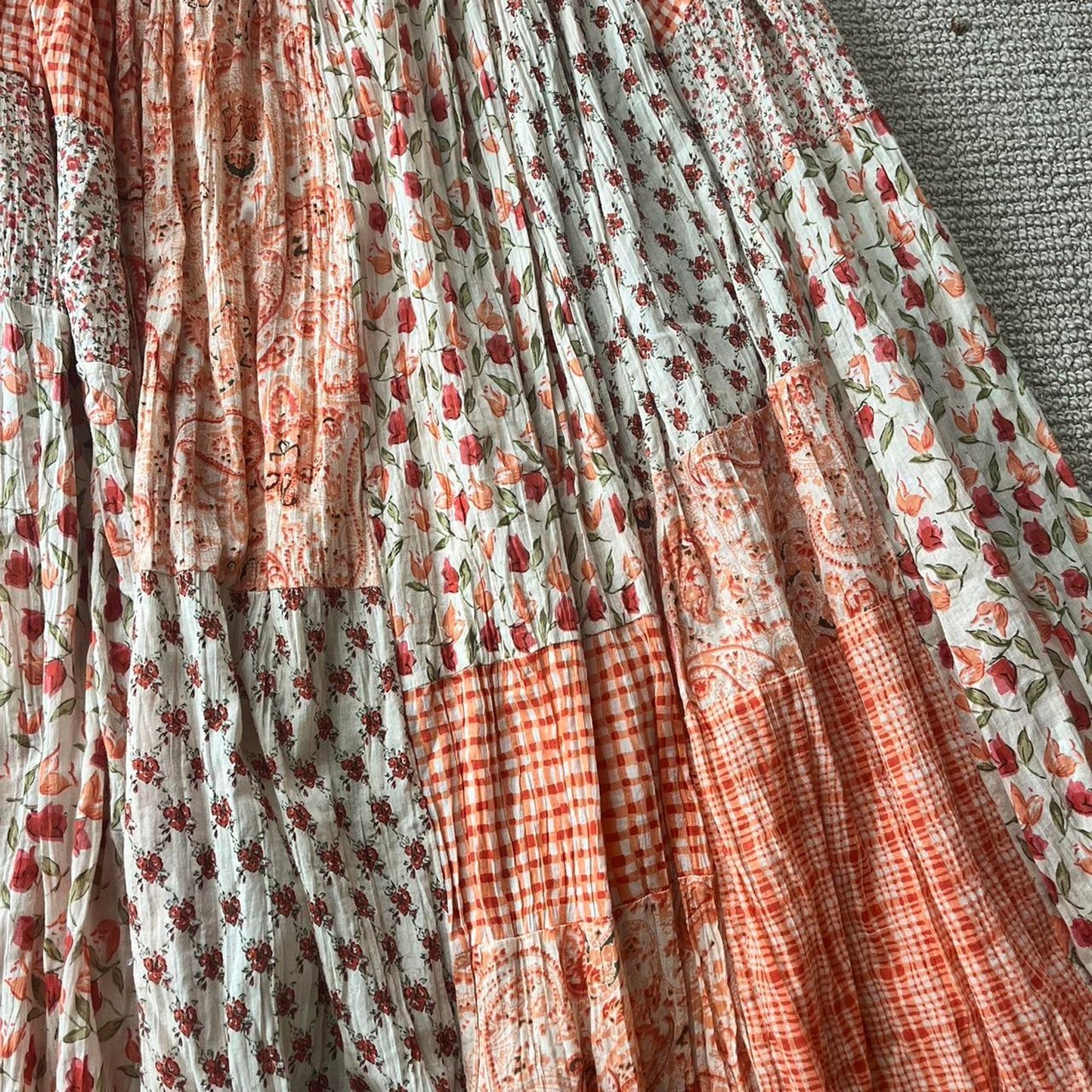 Orange Floral & Denim Maxi Skirt