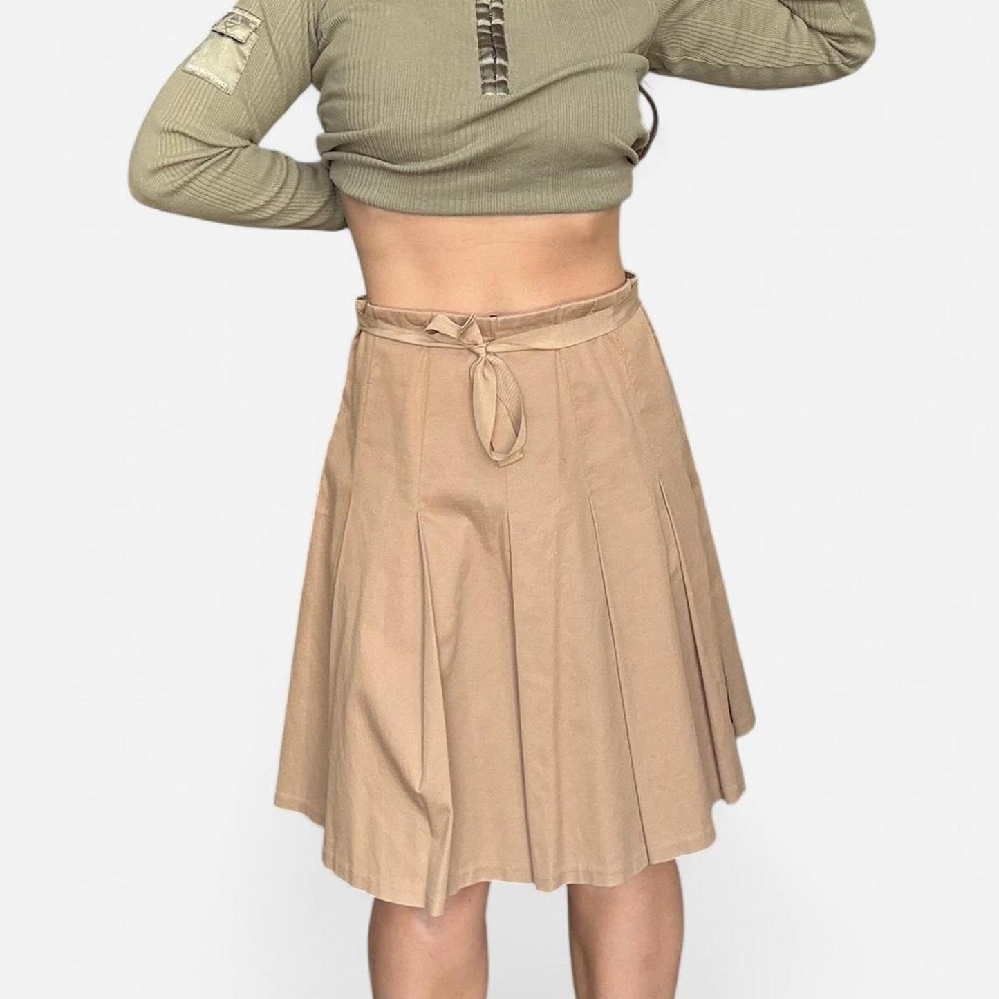 Tan Pleated Midi Skirt