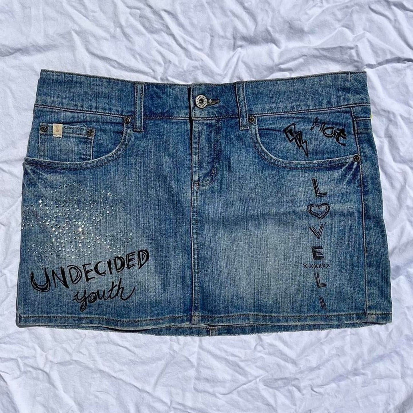 Graphic Denim Mini Skirt