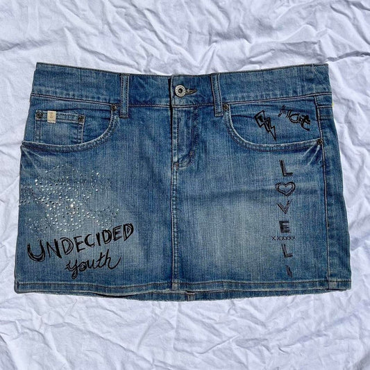 Graphic Denim Mini Skirt