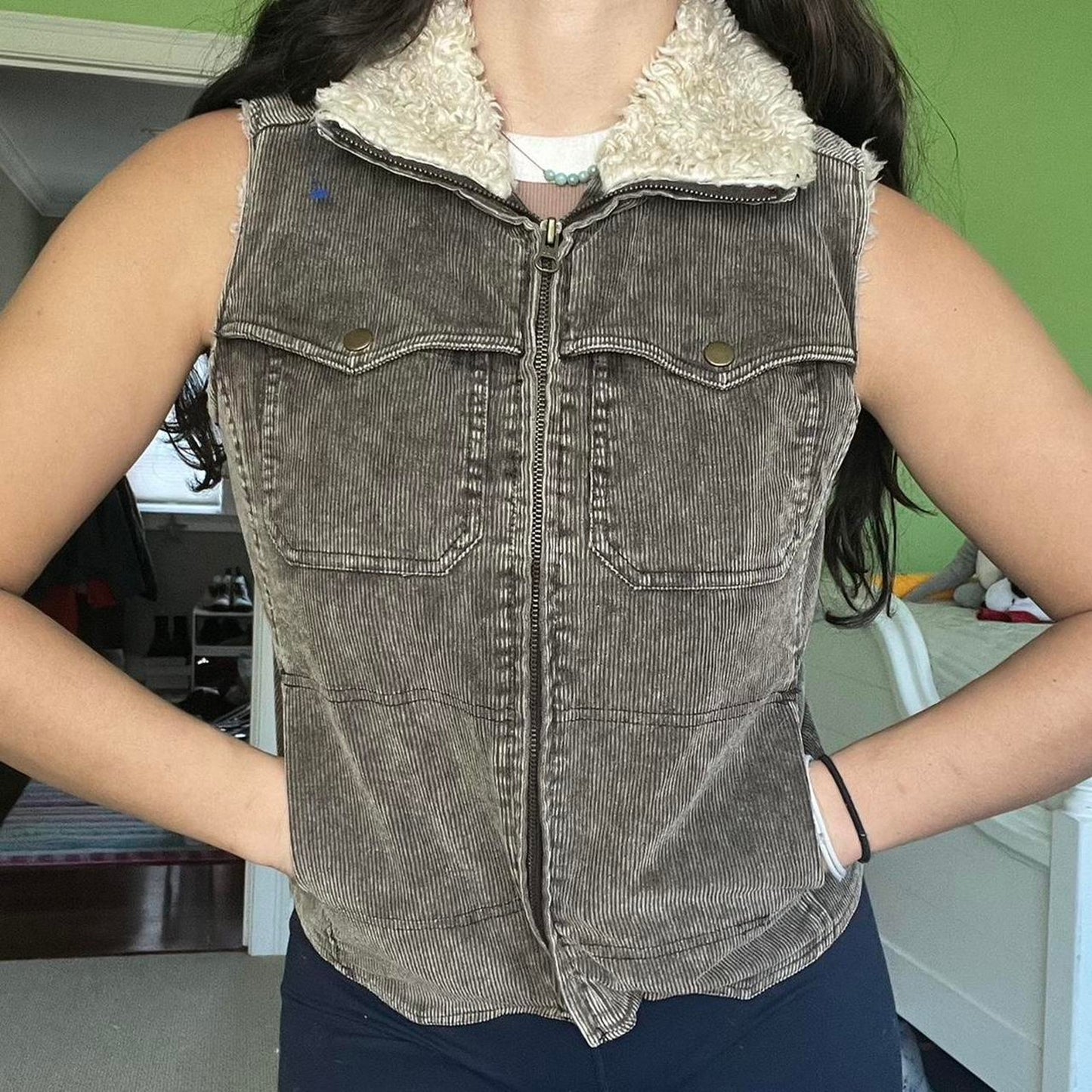 Corduroy Faux Fur Vest