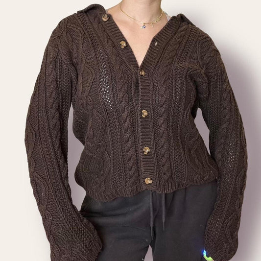 Brown Cable Knit Cardigan
