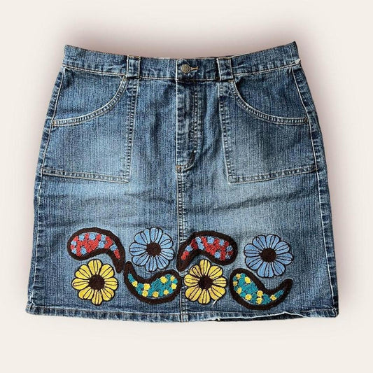 Floral Denim Mini Skirt