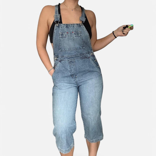 Denim Cropped Overalls