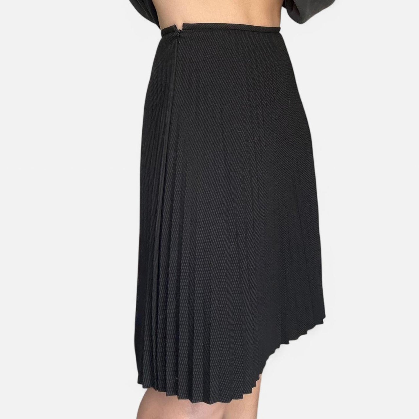 Pleated Pinstripe Midi Skirt