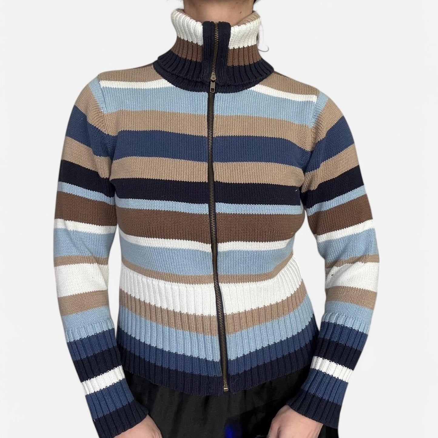 Striped Knit Zip-Up