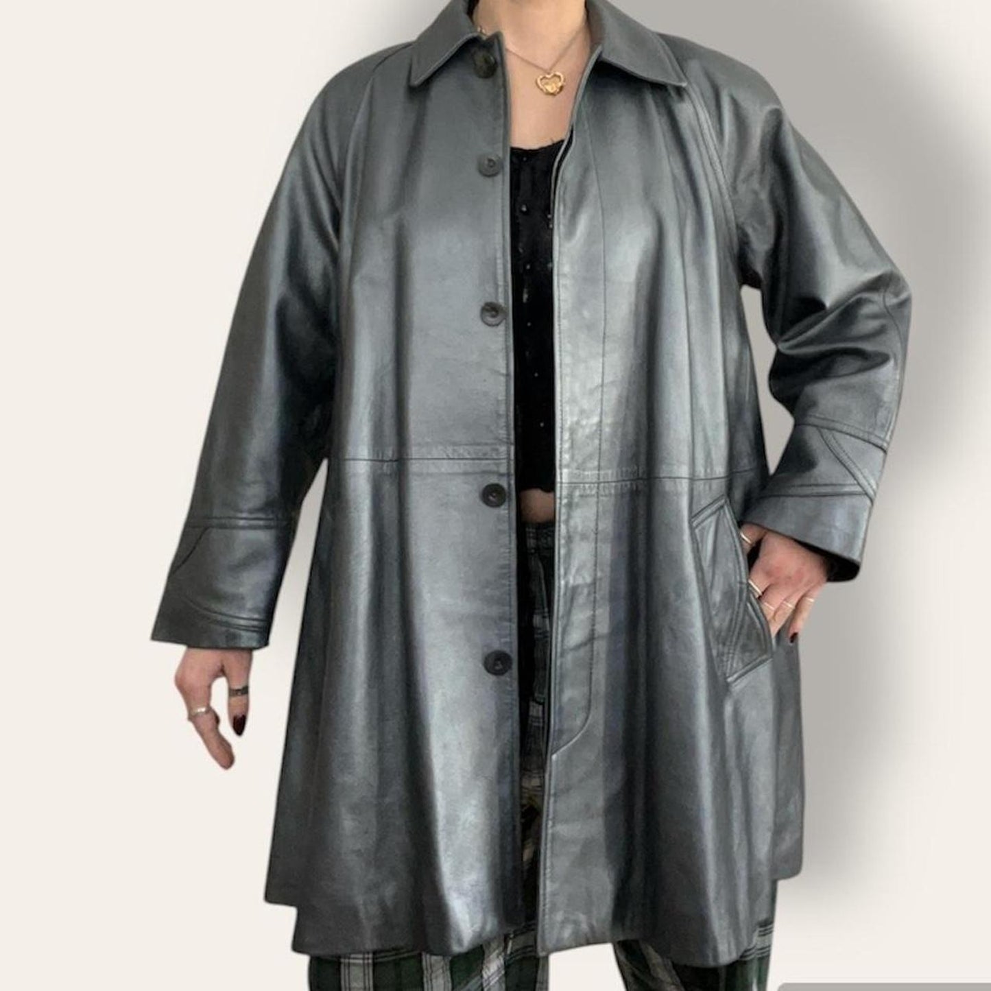 Silver Metallic Leather Coat