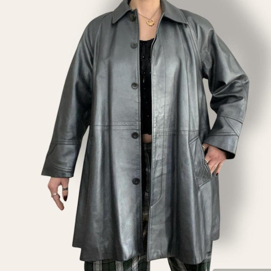Silver Metallic Leather Coat