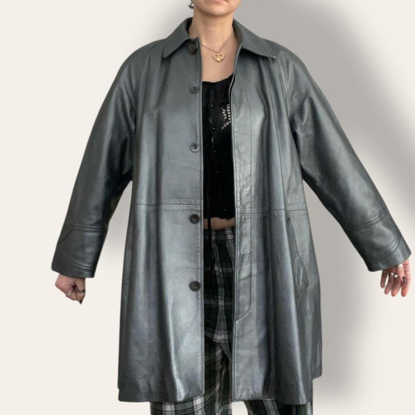 Silver Metallic Leather Coat