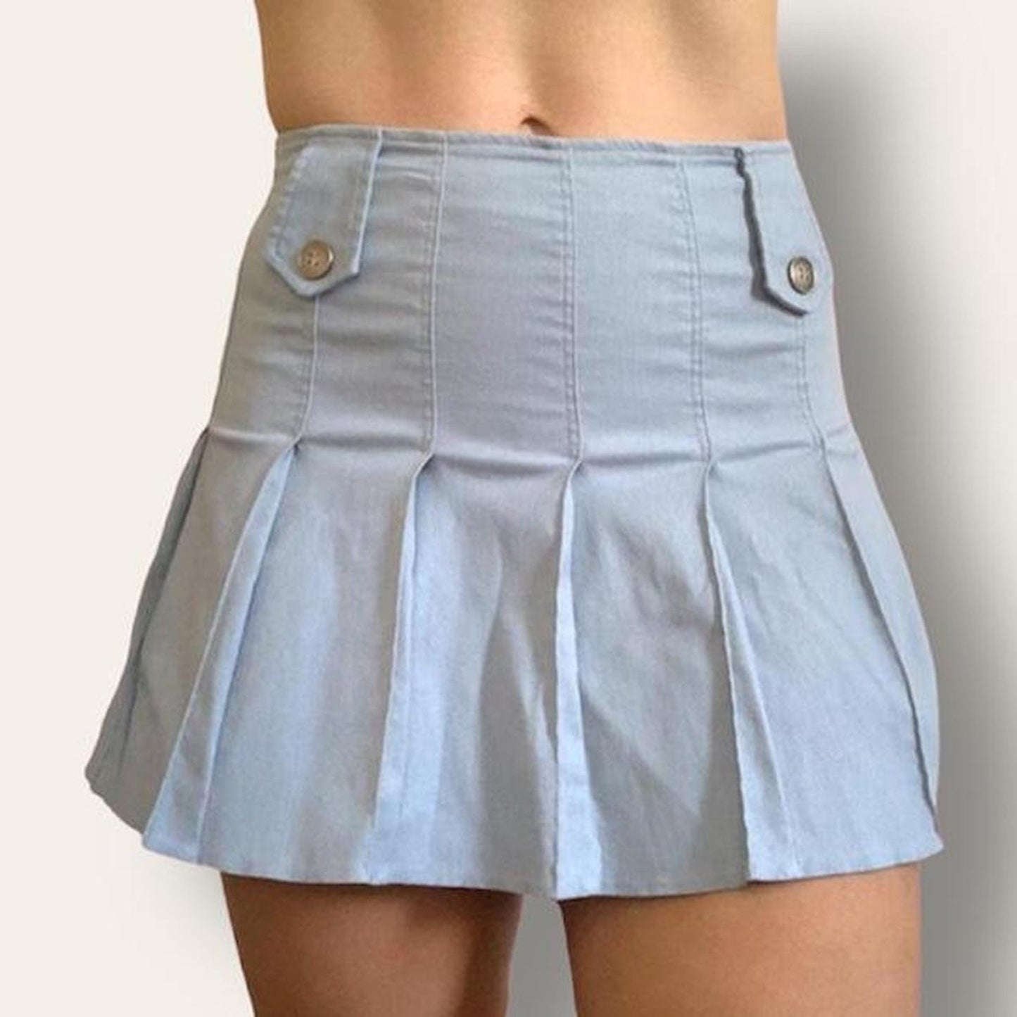 Pleated Blue Mini Skirt
