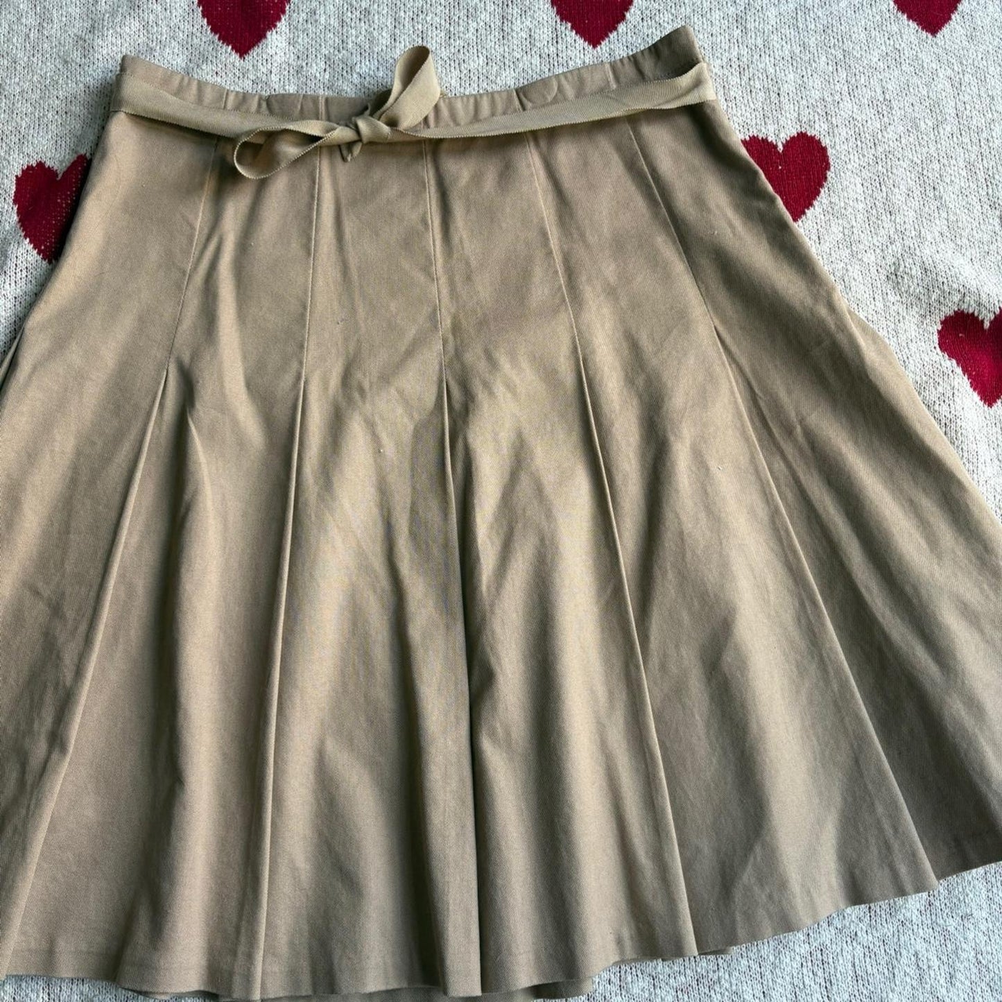 Tan Pleated Midi Skirt