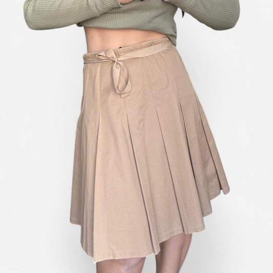 Tan Pleated Midi Skirt