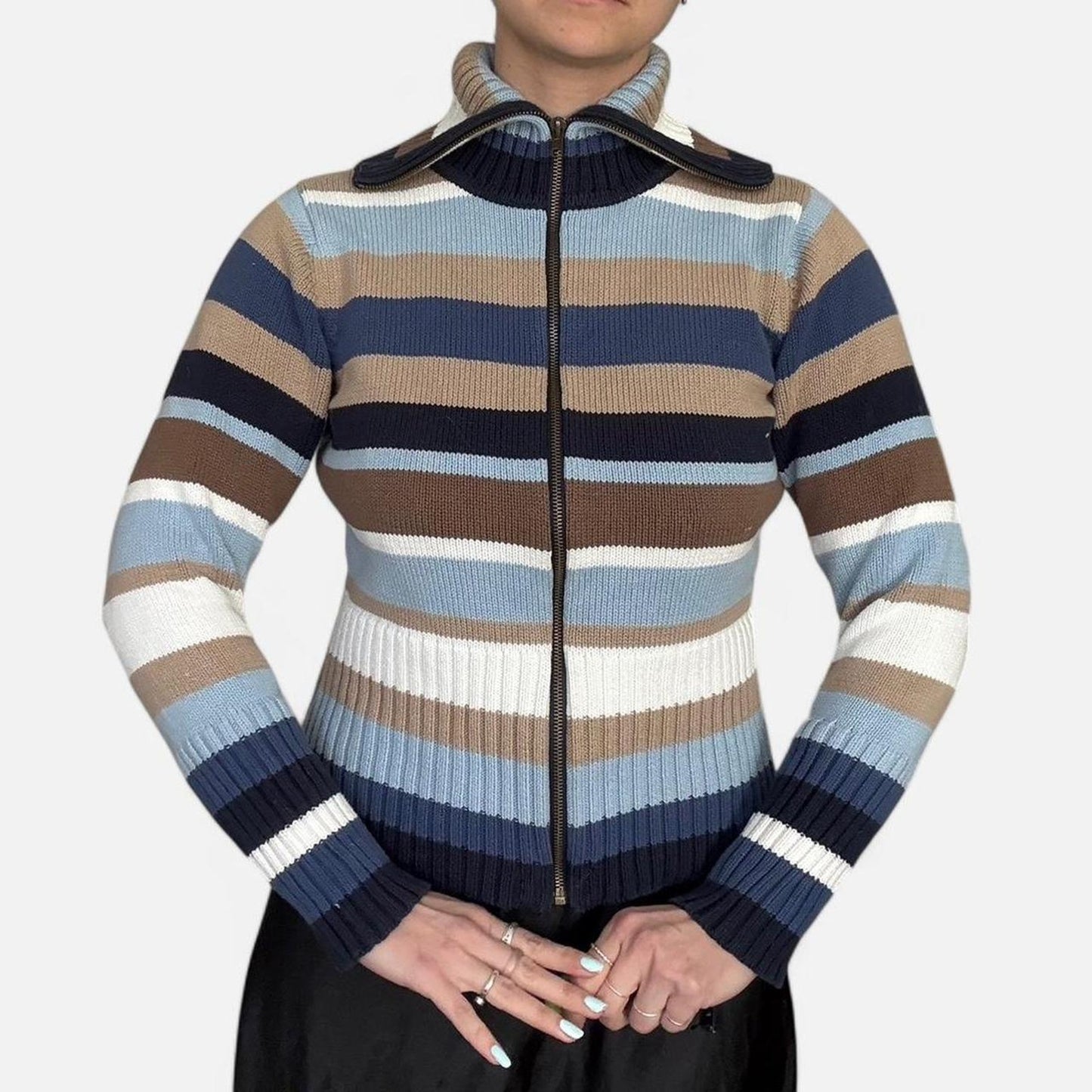 Striped Knit Zip-Up