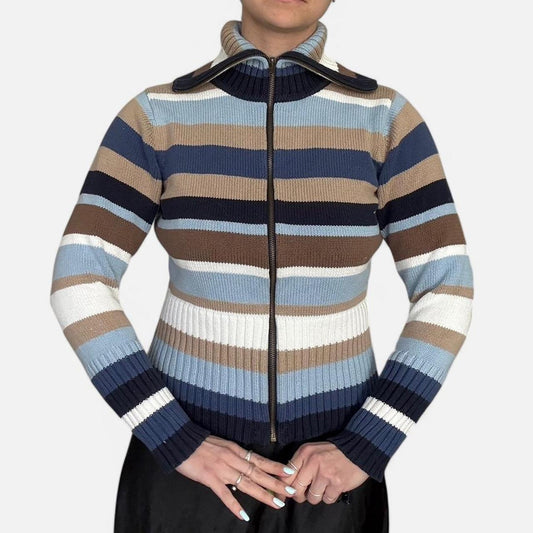 Striped Knit Zip-Up