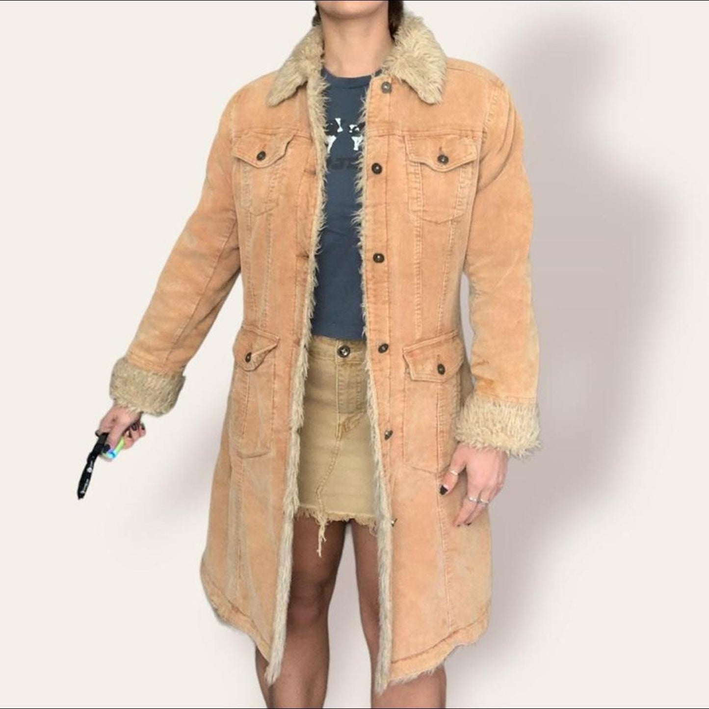 Sherpa & Corduroy Long Coat