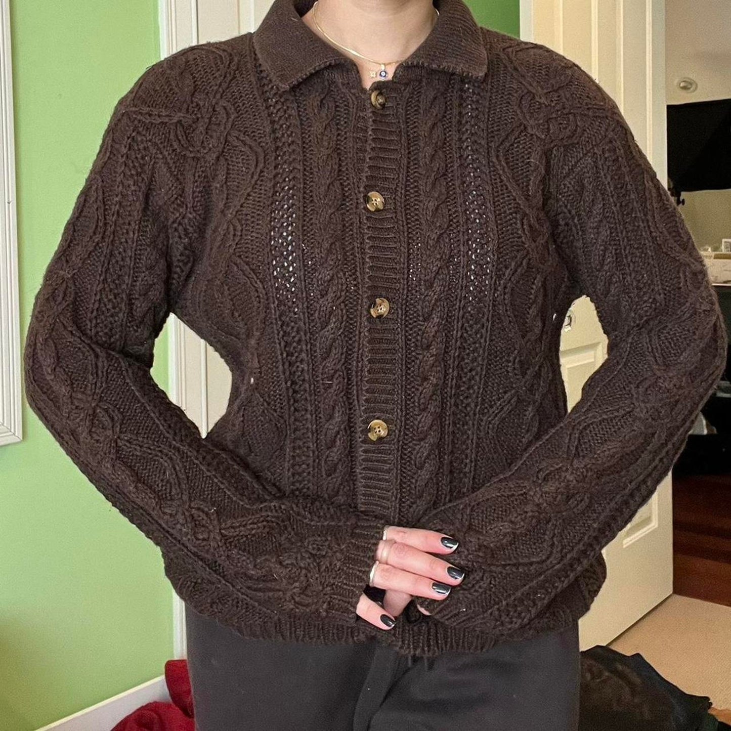 Brown Cable Knit Cardigan