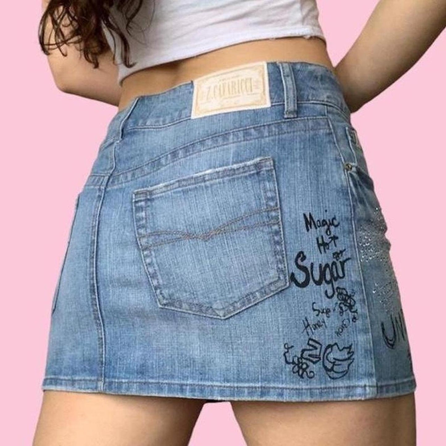 Graphic Denim Mini Skirt