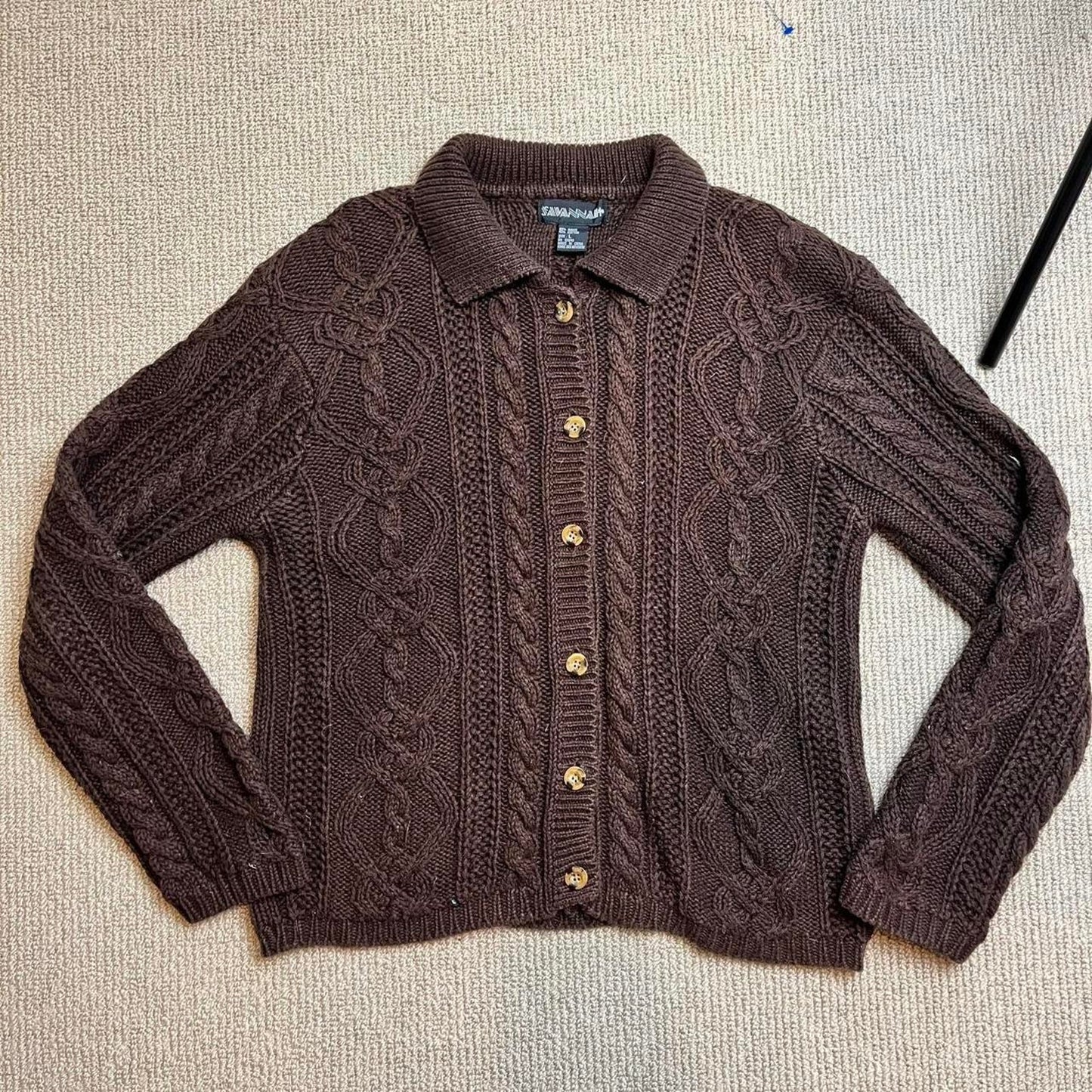 Brown Cable Knit Cardigan