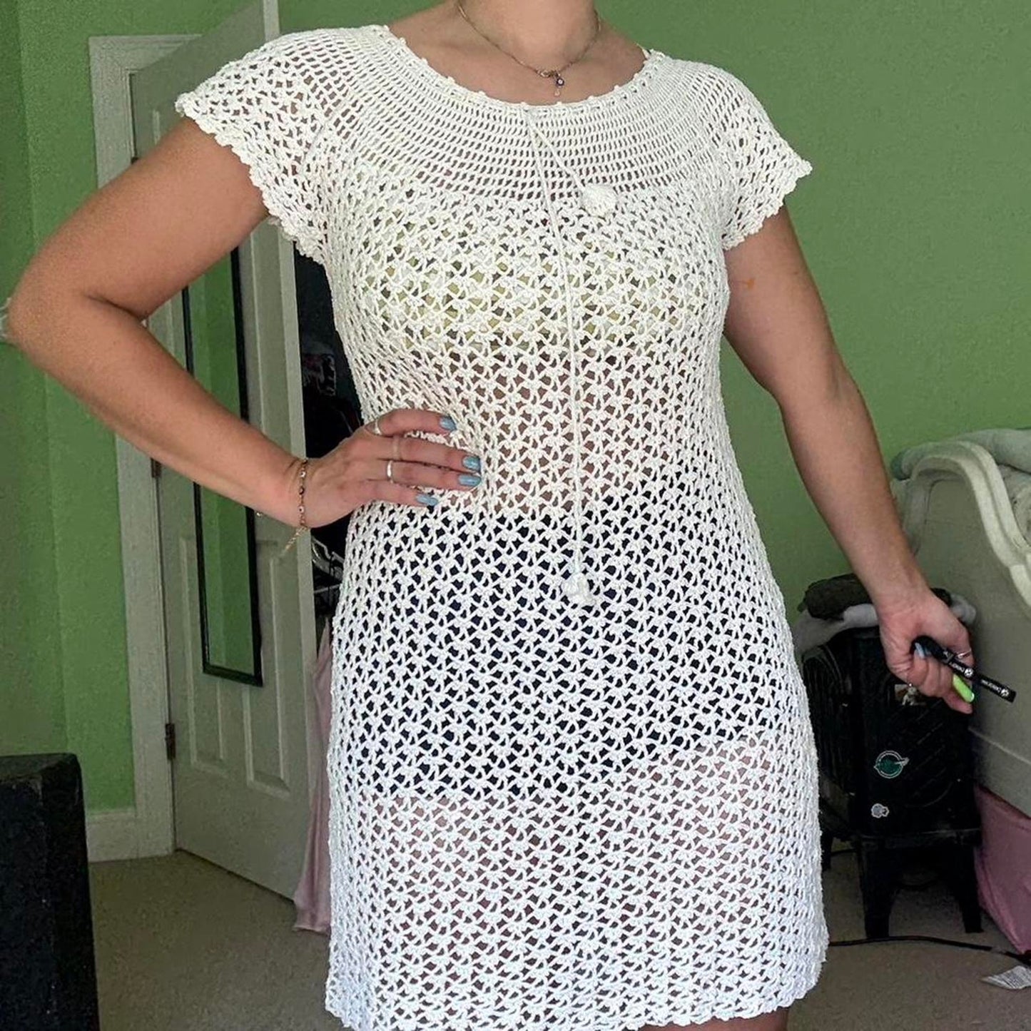 White Crochet Dress