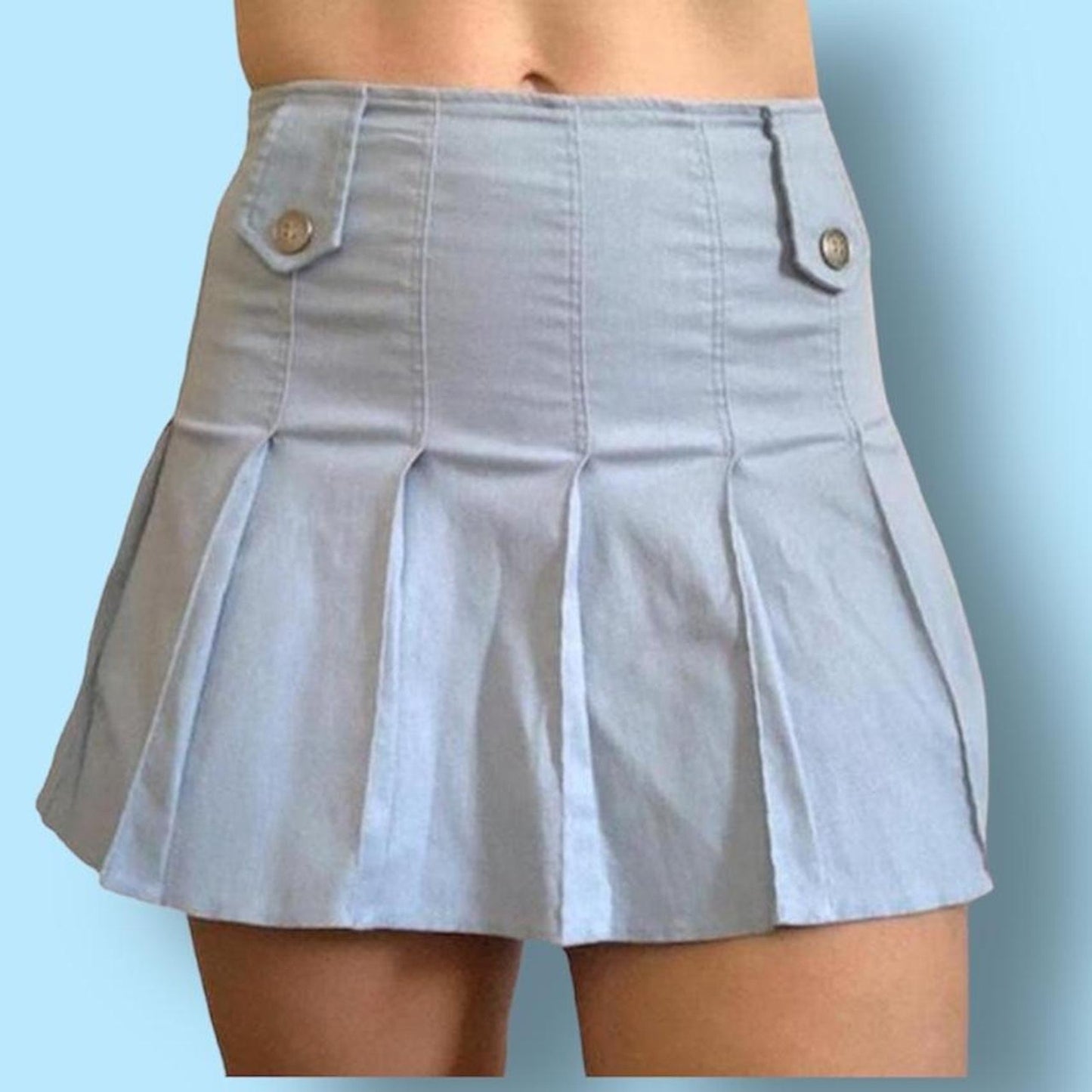 Pleated Blue Mini Skirt