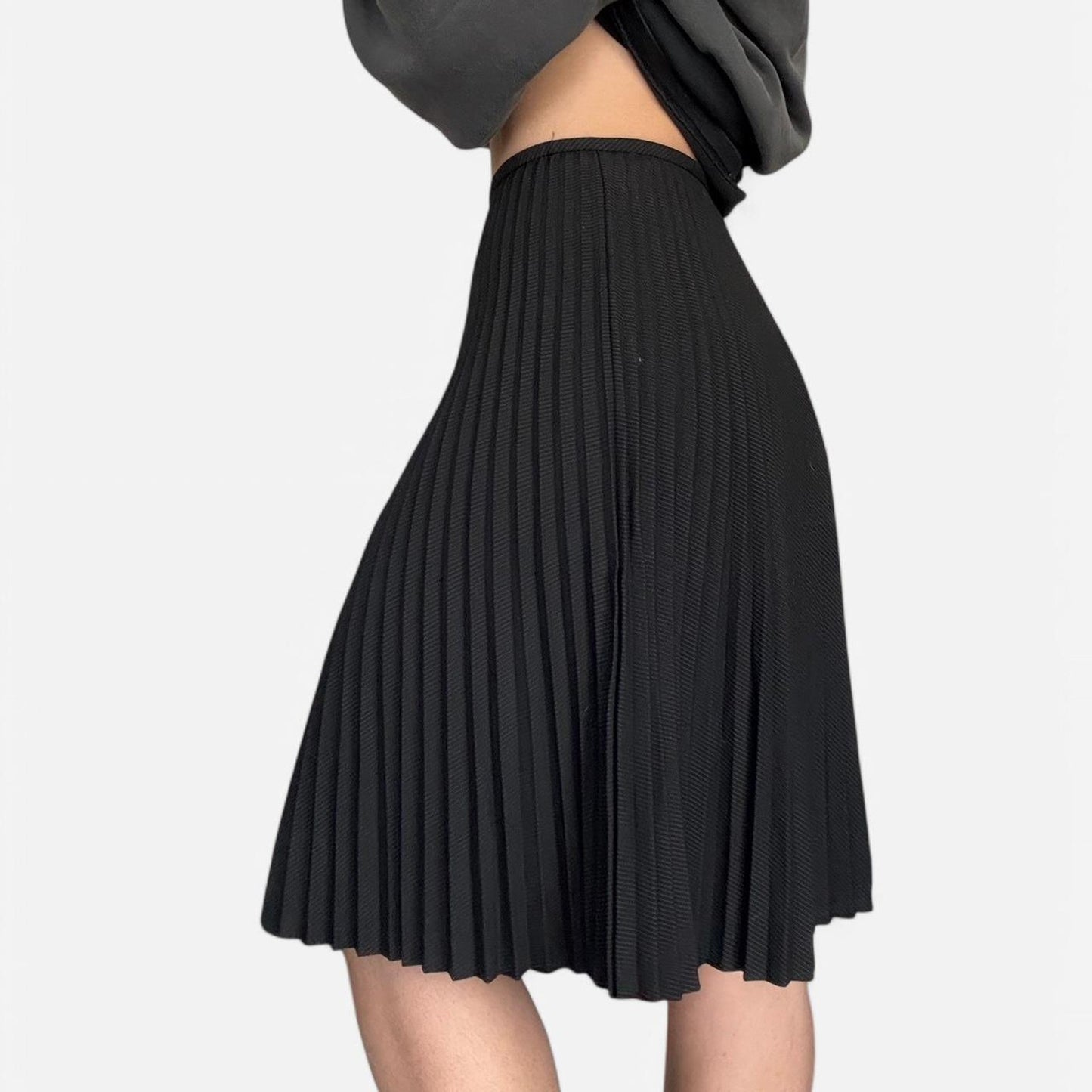 Pleated Pinstripe Midi Skirt