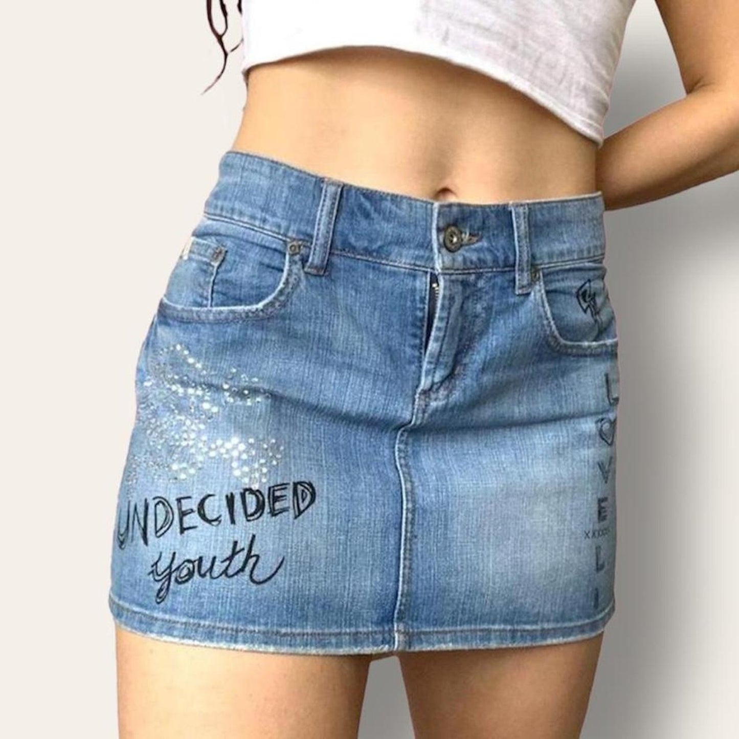Graphic Denim Mini Skirt