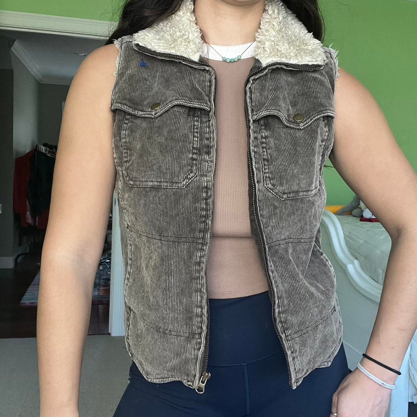 Corduroy Faux Fur Vest