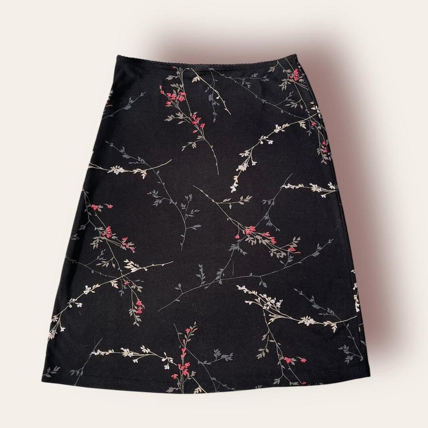 Black Floral Print Midi Skirt