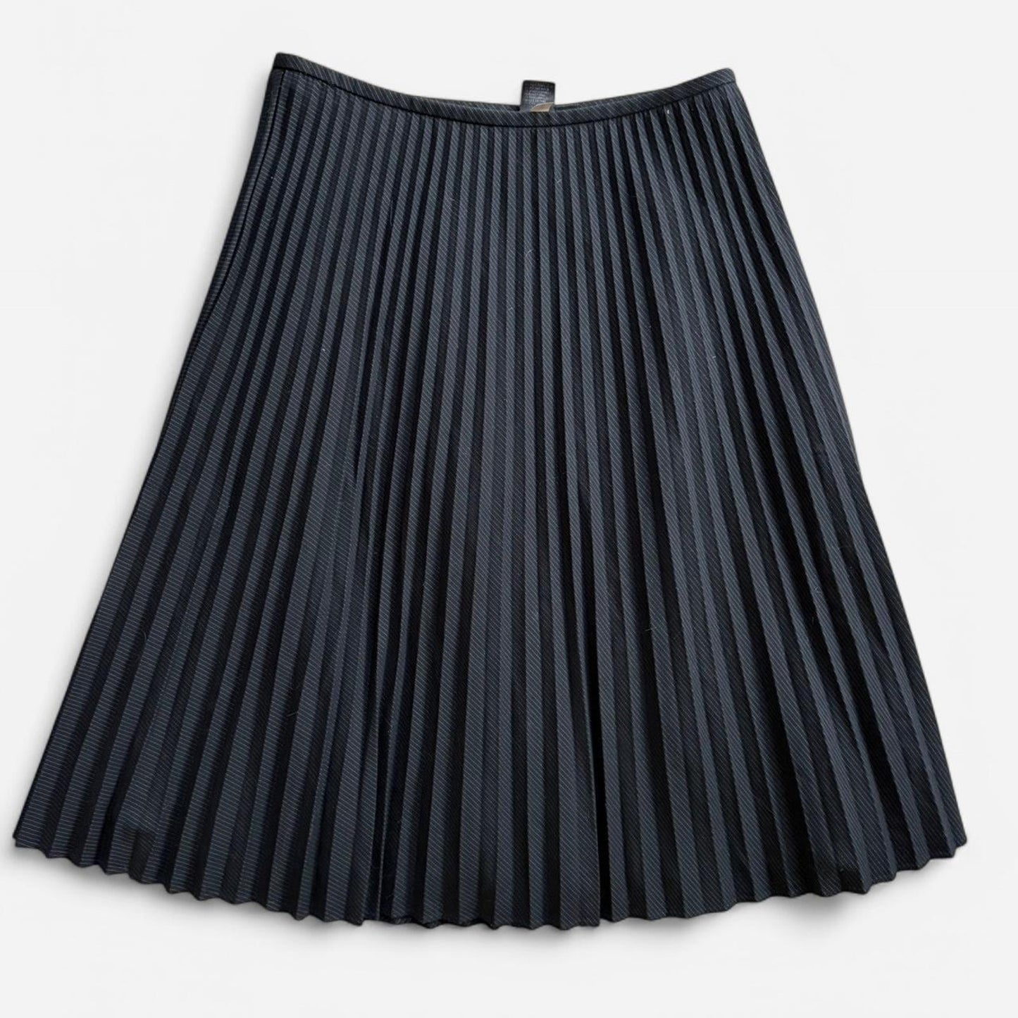 Pleated Pinstripe Midi Skirt