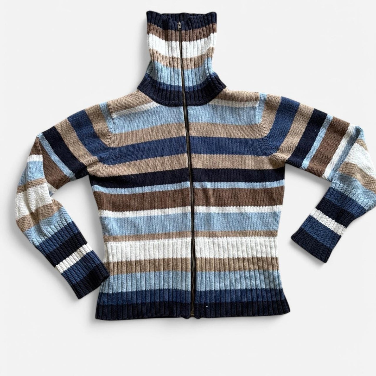 Striped Knit Zip-Up