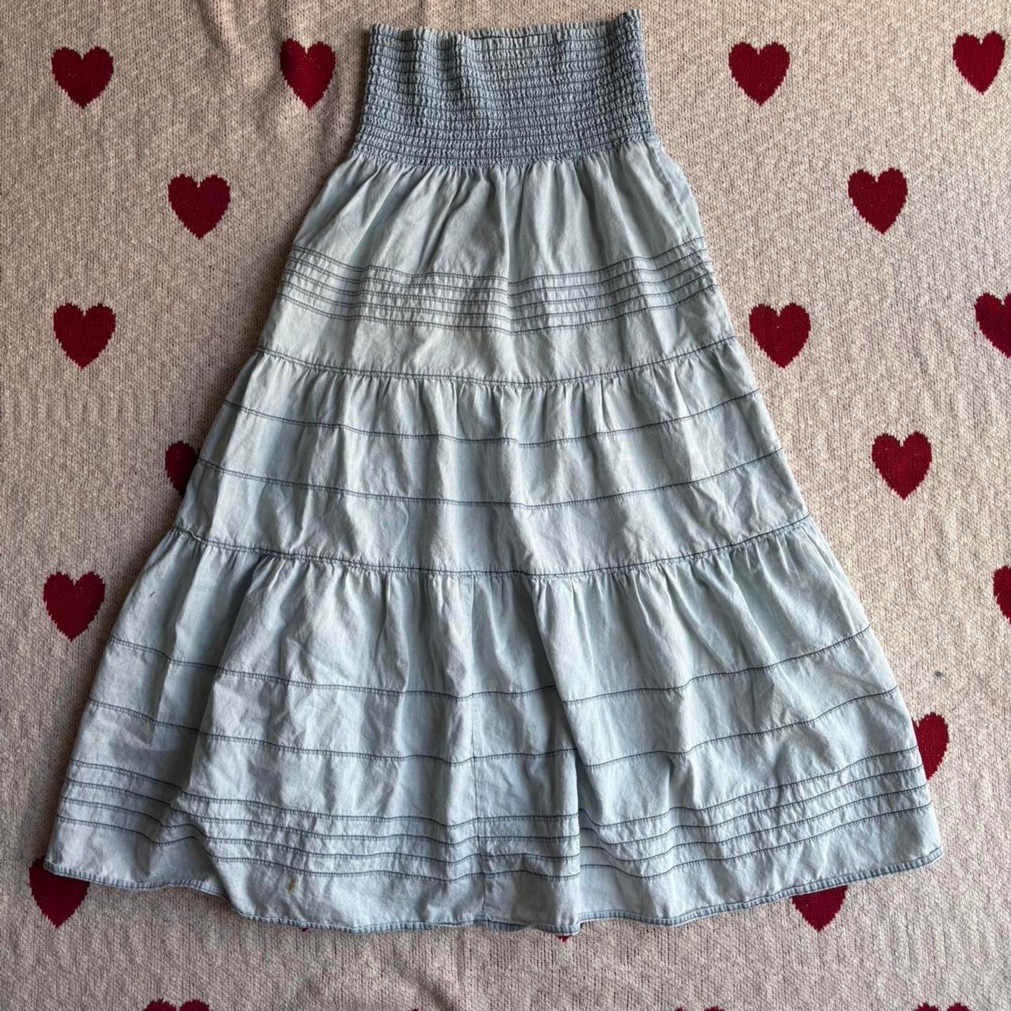 Denim Tiered Maxi Skirt